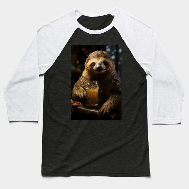 Sloth Pub and Ale Baseball T-Shirt by JensenArtCo